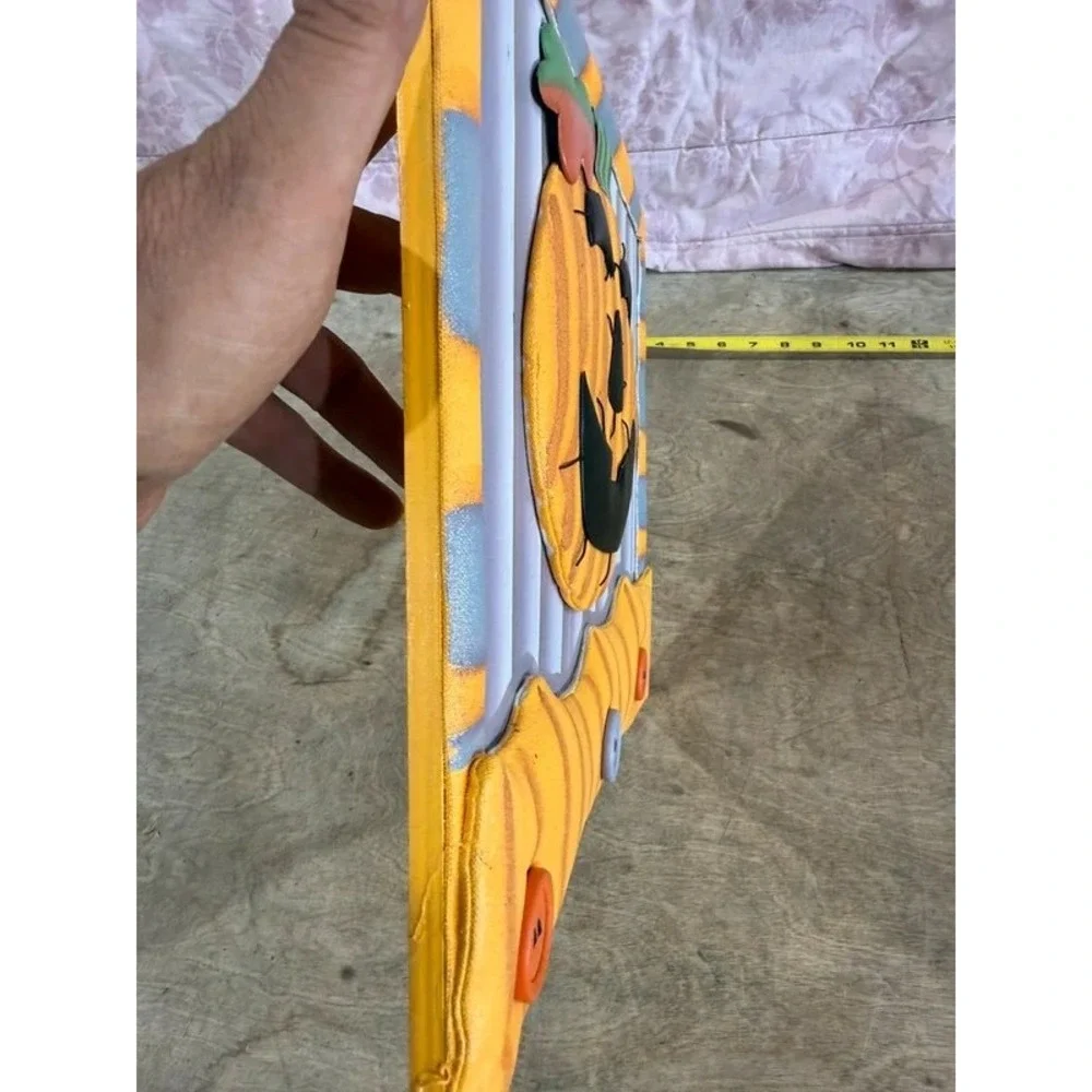 Halloween Wooden Pumpkin Wall Hanging Plaque 12x12 3D Accent